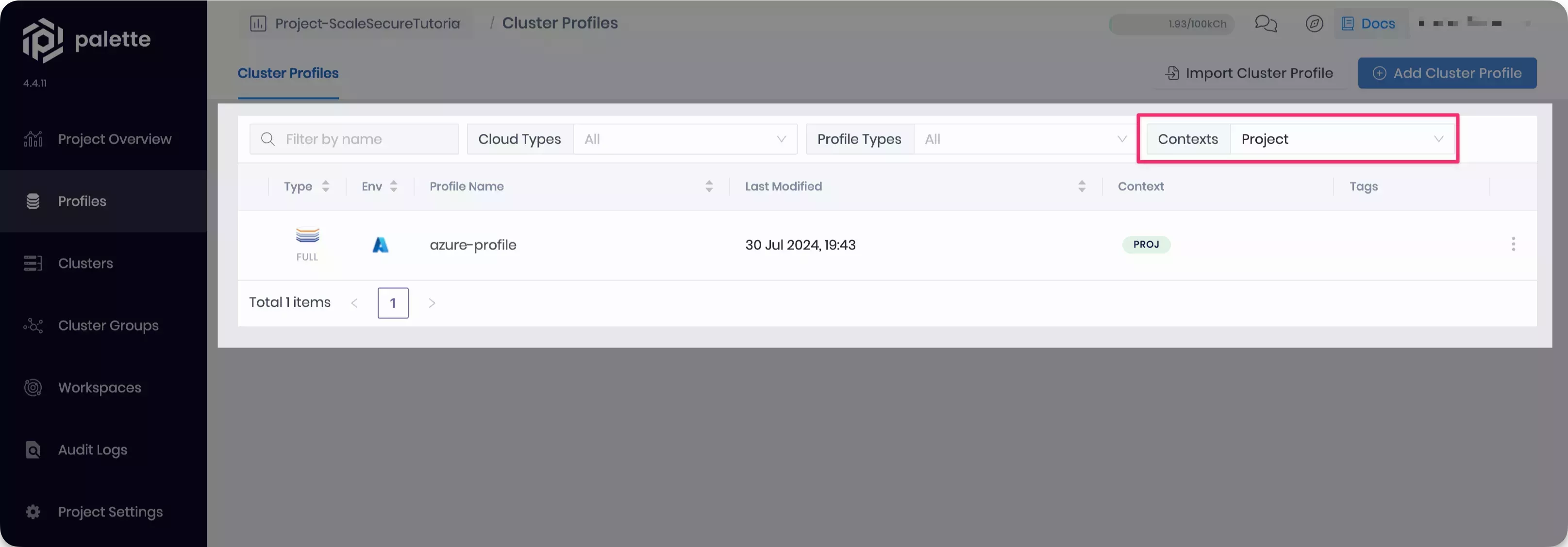 Image that shows the cluster profile 