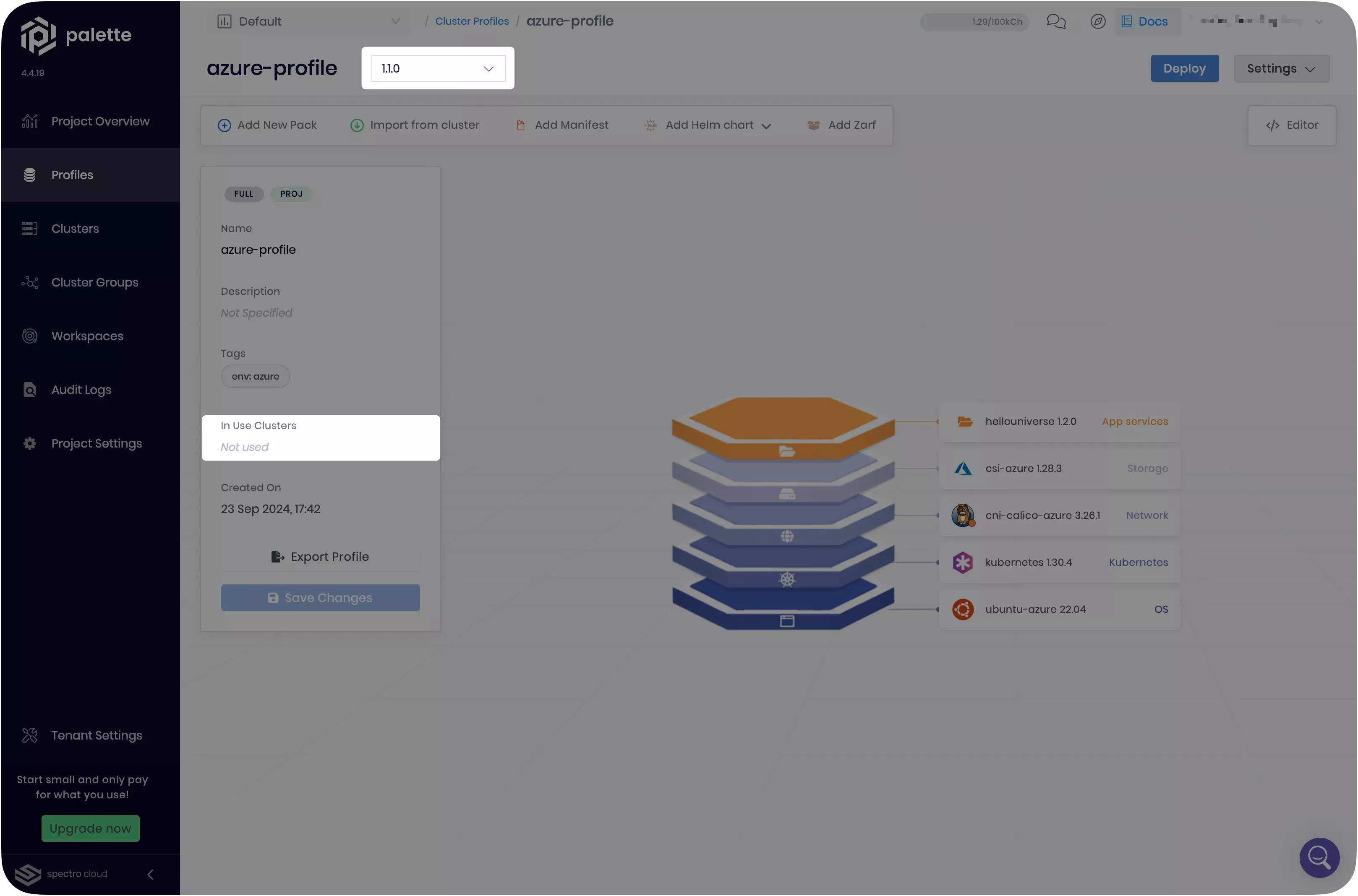 Image that shows cluster profile version 1.1.0